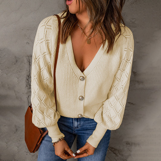 Crochet Puff Sleeves Cardigan Sweater