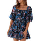 Waisted Lantern Sleeve Floral Skirt Ruffled Half-Sleeved Dress