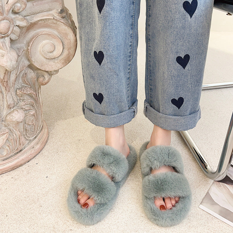 Women's Double Strap Fluffy Slippers