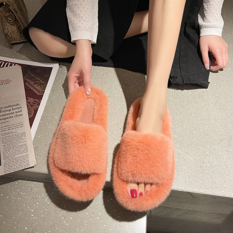 Women's Fluffy Slippers House Slider