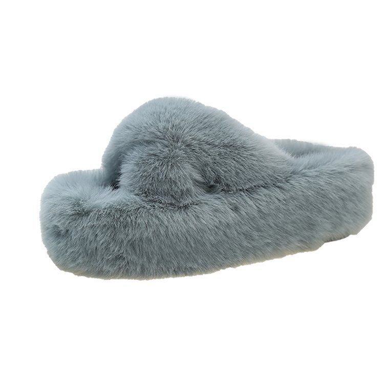 Women's Platform Fuzzy Criss Cross Fluffy Slippers