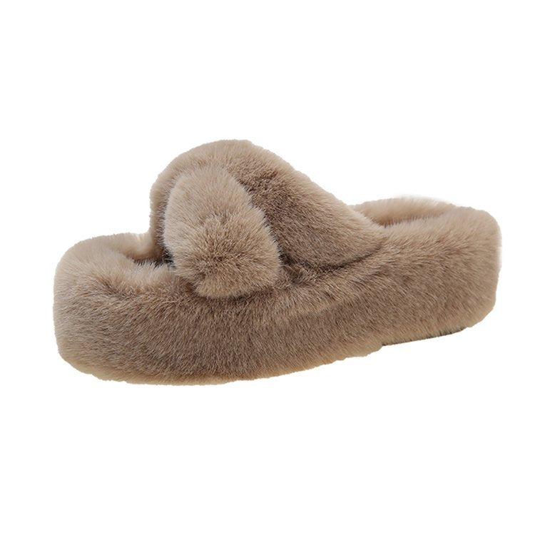 Women's Platform Fuzzy Criss Cross Fluffy Slippers