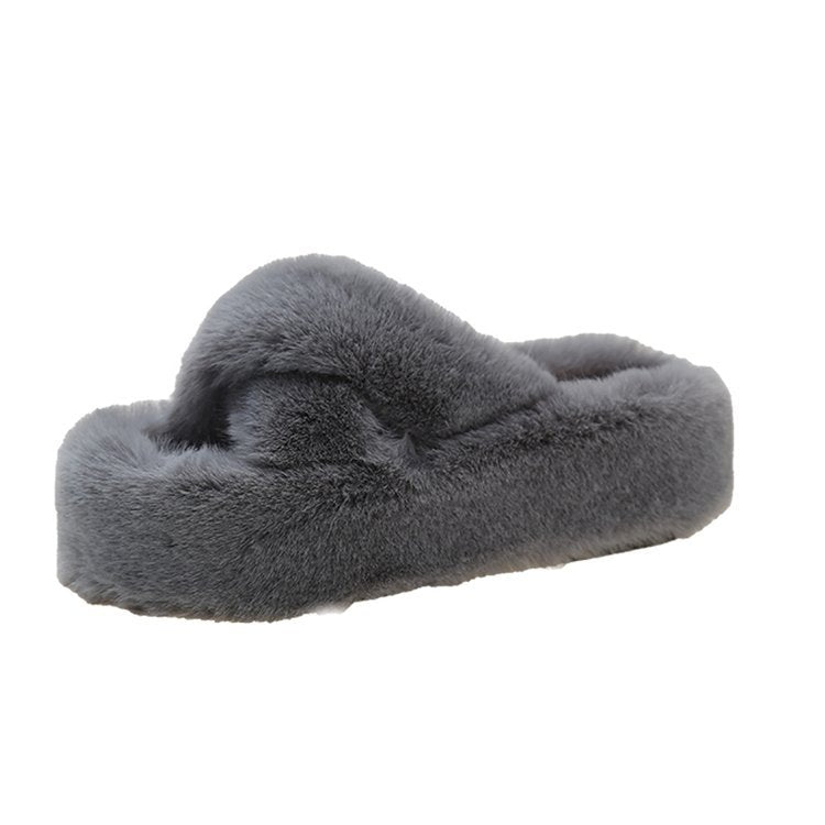 Women's Platform Fuzzy Criss Cross Fluffy Slippers