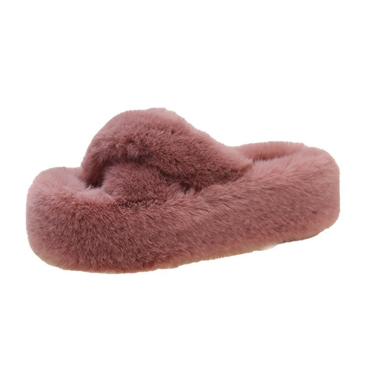 Women's Platform Fuzzy Criss Cross Fluffy Slippers