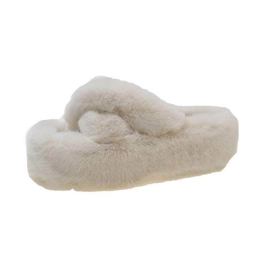 Women's Platform Fuzzy Criss Cross Fluffy Slippers