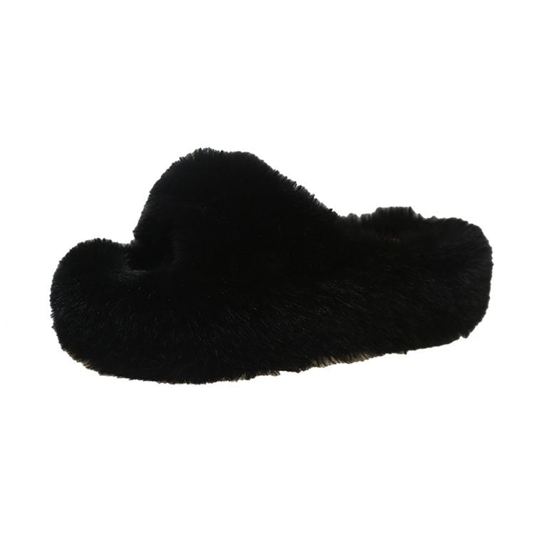 Women's Platform Fuzzy Criss Cross Fluffy Slippers