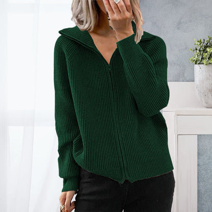 Women's Knit Zip-Up Knit Lapel Sweater Outerwear