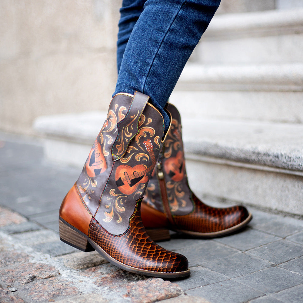 Fish Pattern Cowboy Boots