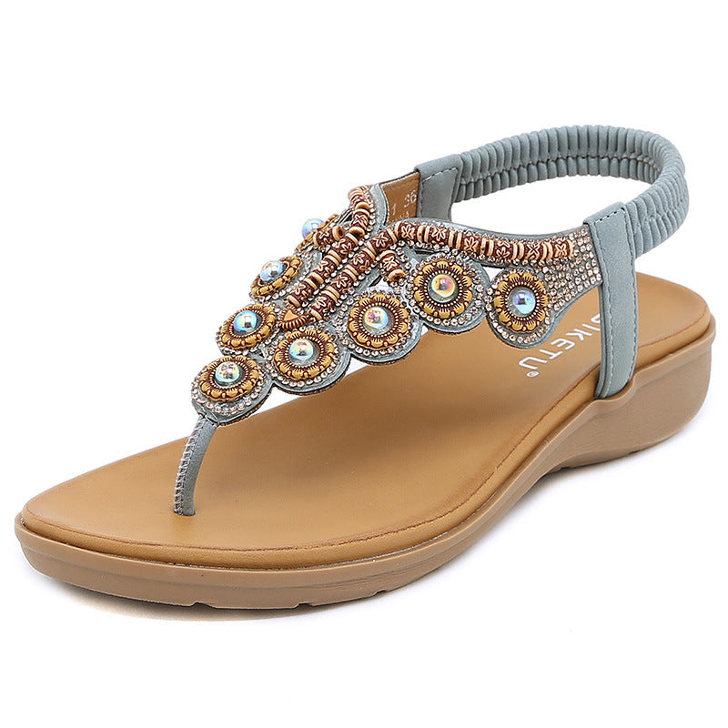 Sparkly Rhinestone Low Wedge Heel Sandals