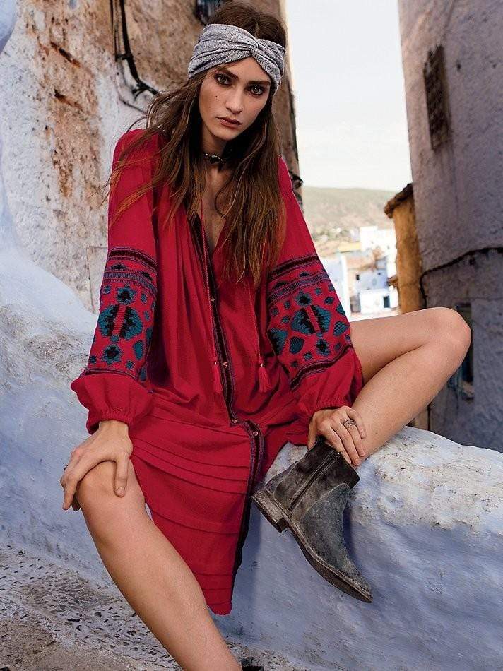 Long red shop boho dress