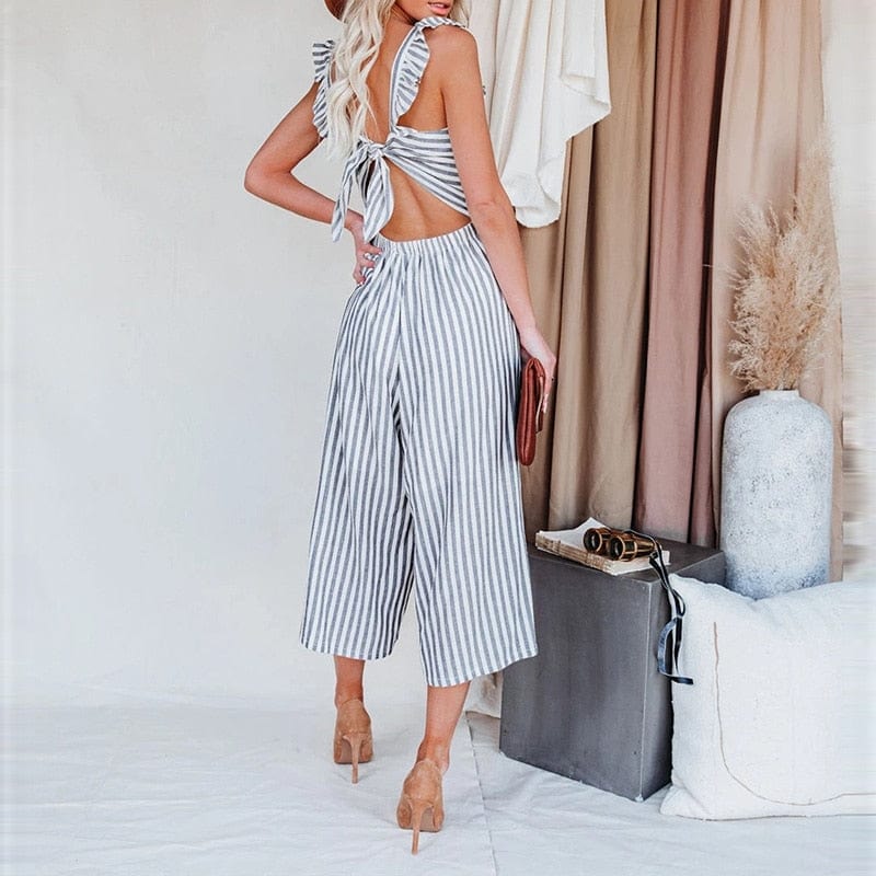 Boho Striped Backless Rompers