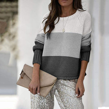 Crew Neck Color Block Knit Sweater