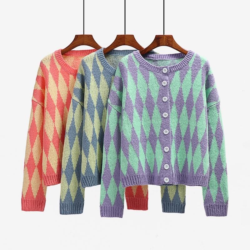 Print Crown Neck Knit Cardigan Outwear